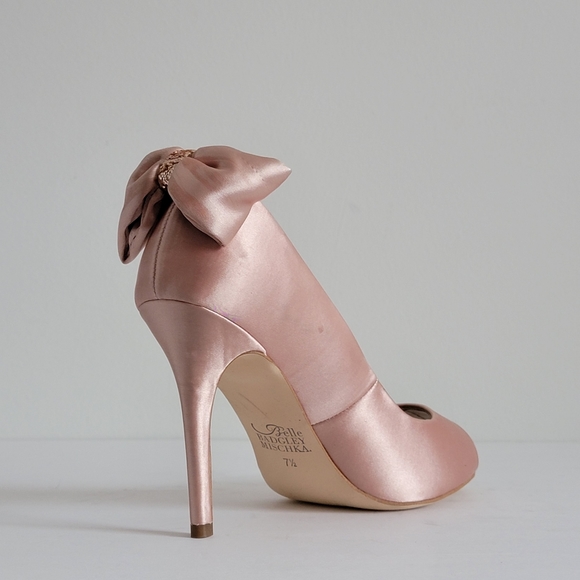 Belle Badgley Mischka Satin Bowed Peep Toe Pumps -  Champagne - Picture 5 of 8